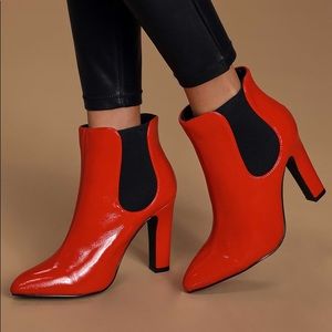 NWT Lulus Red Crinkle High Heel Booties, Size 7.5